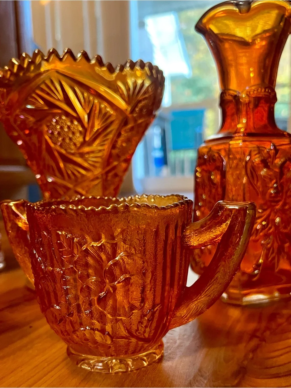 Imperial Glass Carnival Glass Lot of 5 8” Hobster Jar/ Devil Vase/ Pedestal Vase